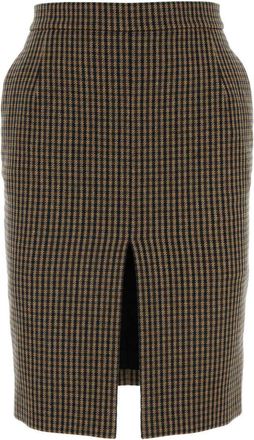 Saint Laurent check-pattern straight skirt - women - Silk/Wool/Nylon/Polyester/Acrylic - 42 - Brown