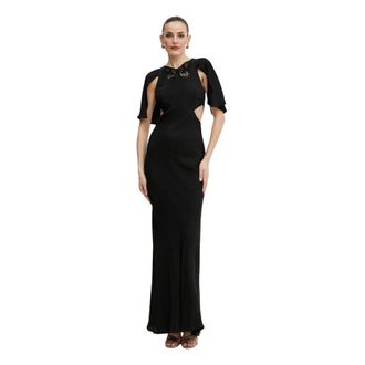 Twinset Lange jurk met cut-outs en vlinderborduursel - Dames - Jurken - Zwart - Maat: L Katoen