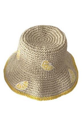 MARCUS ADLER Lemon Embroidered Straw Bucket Hat in Yellow at Nordstrom Rack