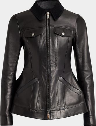 Alexander McQueen Leather Bird Peplum Jacket