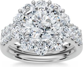 Pompeii3 Certified 3ct Halo Diamond Engagement Wedding Ring Set 14k Gold Lab Grown