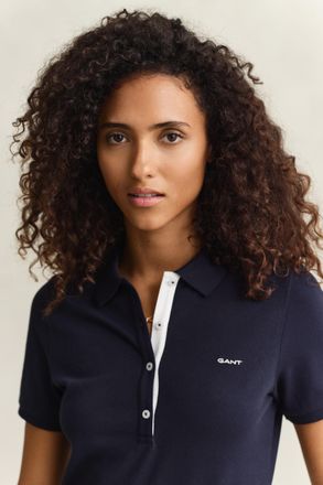 GANT Poloshirt GANT SLIM CONTRAST COLOR, Damen, Gr. XXL, evening blau, Single Jersey, Obermaterial: 97% Baumwolle, 3% Elasthan, unifarben, slim fit normal,