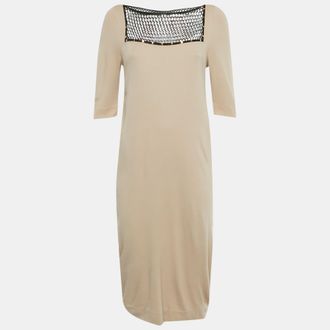 Roberto Cavalli Beige Mesh Detail Jersey Midi Dress