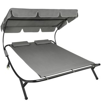 TecTake Tumbona, estructura de metal resistente, parasol plegable, negro/gris