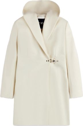 Fay White Gold-Tone Clasp Draped Coat