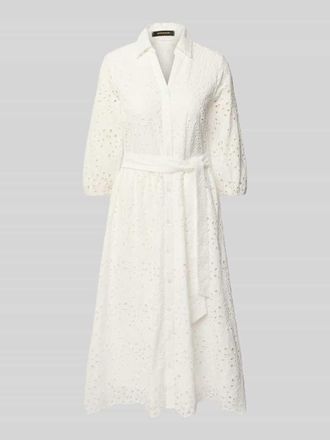 More & More More & More Hemdblusenkleid mit Lochstickerei und Bindeg&uuml;rtel in Weiss, Gr&ouml;&szlig;e 42