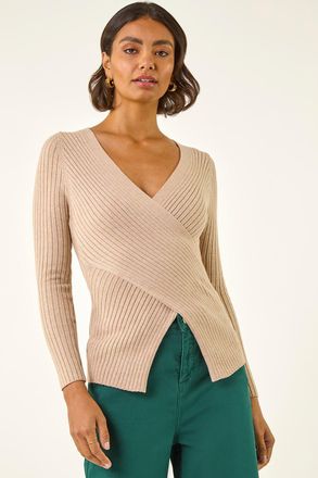 Roman Ribbed Wrap Front Knit Top