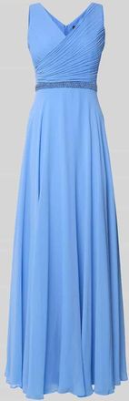 Vera Mont Abendkleid mit V-Ausschnitt und Perlenbesatz in Hellblau, Gr&ouml;&szlig;e 40