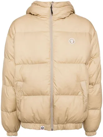 Aape By A Bathing Ape logo-appliqué padded jacket - men - Nylon/Down/Nylon/Feather - L - Neutrals