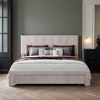 OEM Lit 140x190 Cm - Tejido De Terciopelo - Estilo Moderno - Marco De Cama Para Adultos 140x190 Cm - Beige