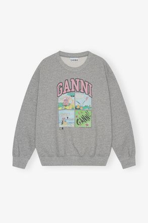 Ganni Grey Isoli Oversized Graphic Sweatshirt - Size 2XL/3XL Organic Cotton