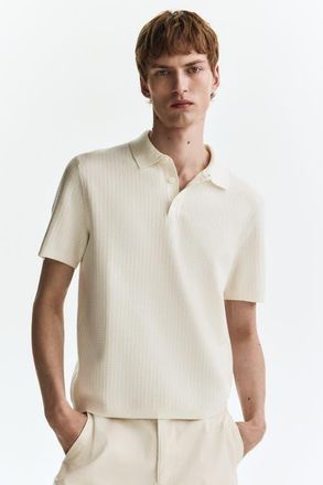 H&M Regular Fit Textured-knit Polo Shirt in White at Nordstrom, Size Xx-Large