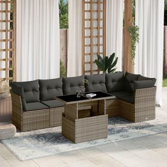 vidaXL Set De Sof&aacute;s De Jard&iacute;n 7 Pzas Con Cojines Rat&aacute;n Sint&eacute;tico Gris Vidaxl