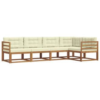 vidaXL Conjunto De Sof&aacute;s De Exterior Con Coj&iacute;n 5 Pcs Natural Y Crema Vidaxl
