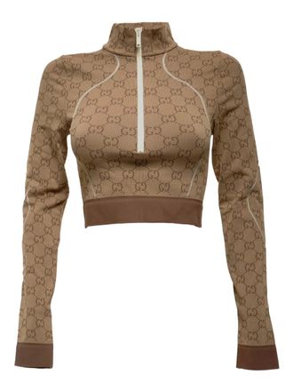 Gucci 2015-2025 half-zip GG-logo top - women - Polyamide/Spandex/Elastane - One Size - Neutrals