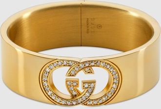 Gucci Interlocking Crystal Cuff Bracelet, Gold-toned metal, Gold-toned metal