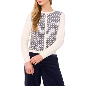 Ted Baker Geo Print Crewneck Cardigan in Vanilla Ice at Nordstrom Rack, Size X-Large