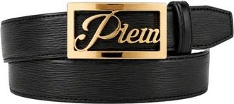 Philipp Plein Plein Signature Log Leather Belt Men in Black/lightgold at Nordstrom, Size 100