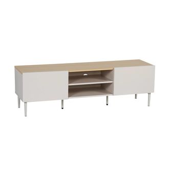 Sweeek Mueble de tv de metal y decoraci&oacute;n de madera 2 puertas, 140cm, beige
