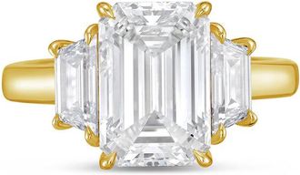 Diana M. Jewels 14kt yellow gold lab grown 3ct emerald diamond ring with trapezoids on the sides