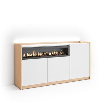 Skraut Home Skraut Home - Aparador Para Sal&oacute;n, Gran Capacidad De Almacenaje, 156x37x80cm, 3 Puertas, Chimenea El&eacute;ctrica, Led, Estilo Moderno, Blanco Y Roble Soft