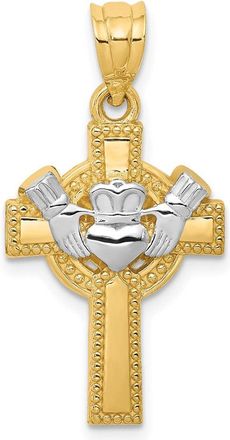 Diamond2Deal 14k Yellow Gold Rhodium Accent Claddagh Cross Pendant