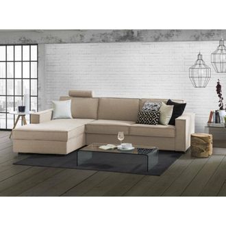 Dmora Sofa Cama Daalb, Sof&aacute; De Esquina, 100% Made In Italy, Sof&aacute; Con Apertura Giratoria, Pen&iacute;nsula Contenedor Izquierda, Con Reposabrazos Delgados, Cm 260x9