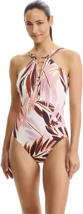 Gottex Island Breeze Braided High Neck One Piece in Brown-Pink at Nordstrom, Size 12