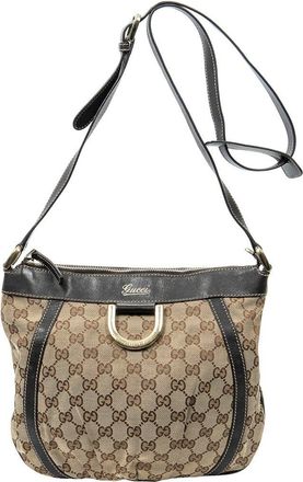 Gucci Beige & Dark Brown Monogrammed Canvas D-Ring Messenger (Authentic Pre- Loved)