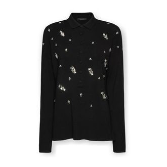Elena Miro Viscose trui met borduursel - Dames - Ronde hals truien - Zwart - 2XL - Polyester - Truien & Vesten