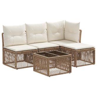 vidaXL Conjunto De Sof&aacute;s De Jard&iacute;n 5 Pcs Beige Rat&aacute;n Sint&eacute;tico Vidaxl