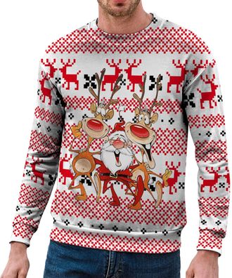 Generic Mens Christmas Sweatshirt Xmas Tree Pullover Ugly Christmas Jumper Long Sleeve Sweater Fleece Stand Collar Sweatshirts Reindeer Snowflakes Printed Jum