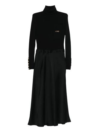 Elisabetta Franchi logo-plaque midi dress - women - Silk/Lyocell/Polyamide - 44 - Black