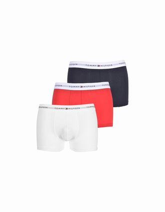 Tommy Hilfiger Mens 3-Pack Signature Cotton Boxer Trunks, Navy/White/Red - Size: 35/34/32