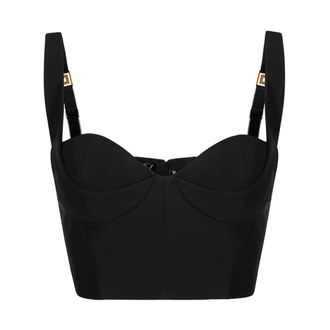 Elisabetta Franchi Top van technische stof - Dames - Tops - Zwart - Maat: XL Leer