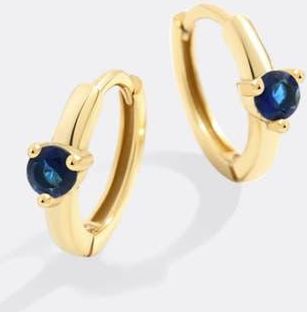 Mint & Lily Solitaire Birthstone Huggie Hoop Earrings in September Sapphire at Nordstrom
