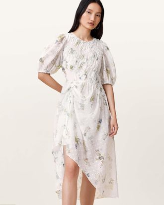 AllSaints Polyester Serene Floral Print Midi Dress, Size: UK 14/US 10