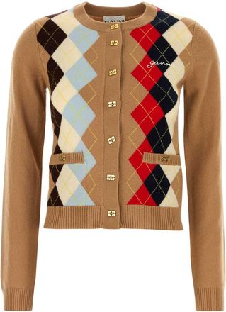 Ganni Camel Wool Blend Cardigan