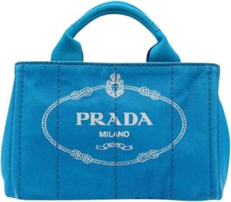 Prada Pre-owned Tote Bags, female, Blue, Size: ONE SIZE Pre-owned Canvas Satchel