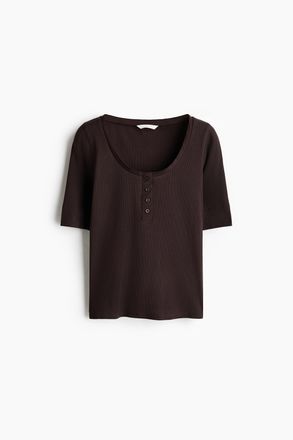 H&M Geripptes Baumwollshirt - Dunkelbraun