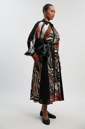Karen Millen Womens Plus Size Animal Print Fluid Tencel Woven Maxi Shirt Dress Lyocell - Size 18 UK