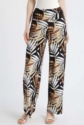 Anne Klein High Waist Print Pull-On Wide Leg Pants in Anne Black Multi at Nordstrom, Size Xx-Small