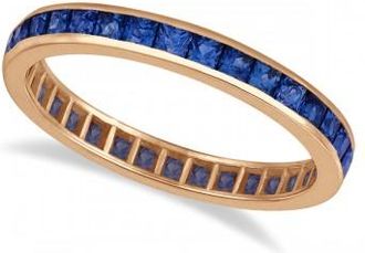 Allurez Princess-Cut Lab Blue Sapphire Eternity Ring Band 14k Rose Gold (1.36ct)