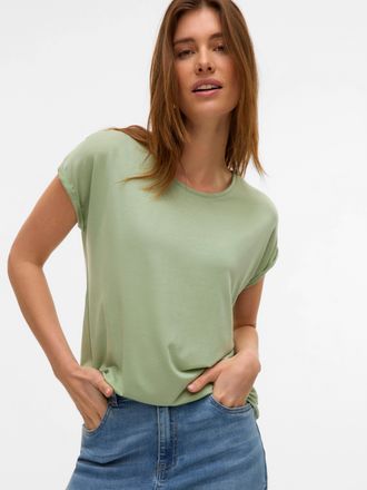 Vero Moda Rundhalsshirt VERO MODA VMAVA PLAIN SS TOP GAJRS NOOS, Damen, Gr. XL, gr&uuml;n (smoke gr&uuml;n), Jersey, Obermaterial: 95% Lyocell, 5% Elasthan, unifarben, re