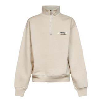 Jacquemus Gros Grain Zipped Rollneck Sweatshirt - male - Jacquemus - Zip-throughs - Beige - XS - Sweatshirts & Hoodies