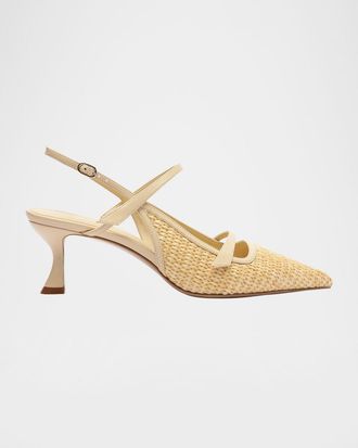 Alexandre Birman Tita Raffia and Leather Slingback Pumps