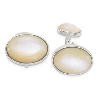 Diamond2Deal Sterling Silver Oval Mother of Pearl Cuff Links