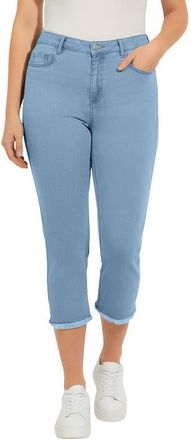 Roaman's Plus Size Straight Leg Frayed Hem Cropped Capri Jean in Light Stonewash at Nordstrom, Size 32