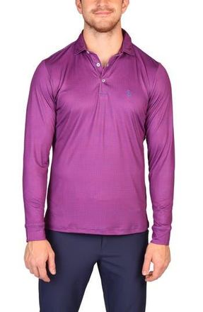Tailorbyrd Mini Houndstooth Print Long Sleeve Performance Polo in Berry at Nordstrom Rack, Size Xx-Large