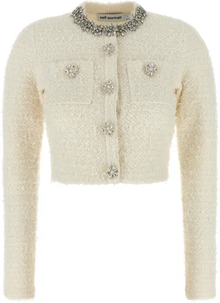 Self Portrait Cream Textured Knit Cardigan